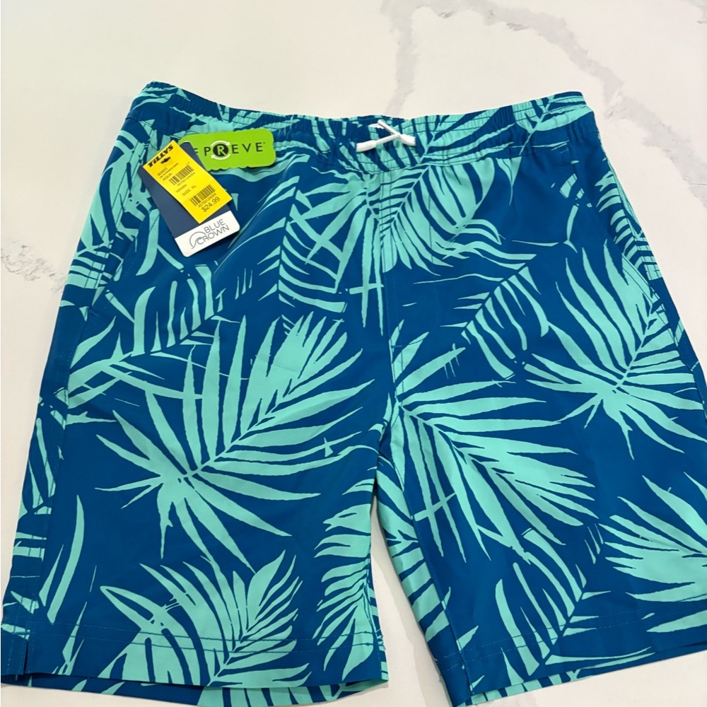 Tilly's Boy’s Blue and Green Leaf Print Board Shorts